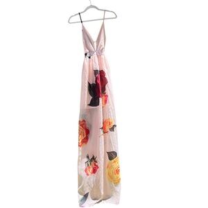 Aura Pink Sleeveless Backless Maxi Dress with Floral Print Small‎